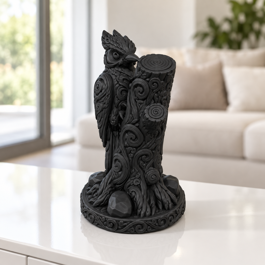 Specht am Stamm Ornament - Schwarz gedruckt Wohnzimmer
