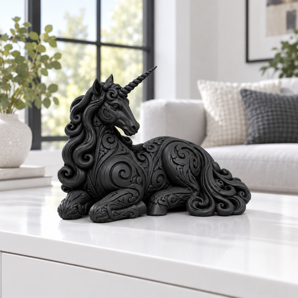 Liegendes Einhorn Ornament - Schwarz gedruckt Wohnzimmer