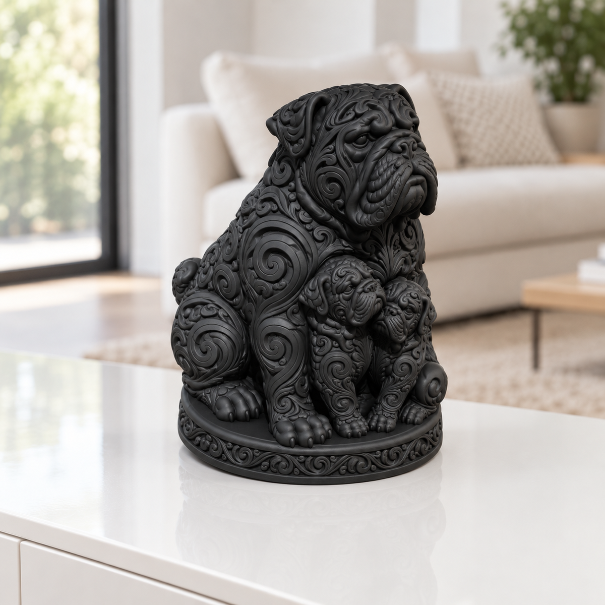 Mastiff mit Welpen Ornament - Schwarz gedruckt Wohnzimmer