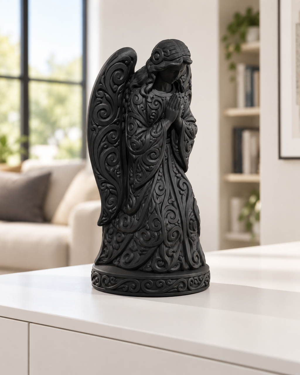 Betender Engel Ornament - Schwarz gedruckt Wohnzimmer