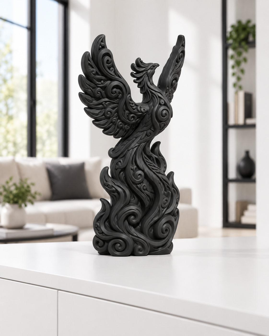 Phönix in Flammen Ornament - Schwarz gedruckt Wohnzimmer