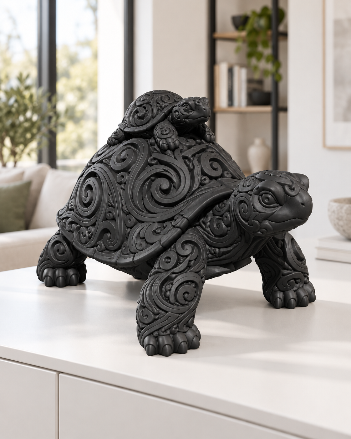 Schildkröte mit Baby Ornament - Schwarz gedruckt Wohnzimmer