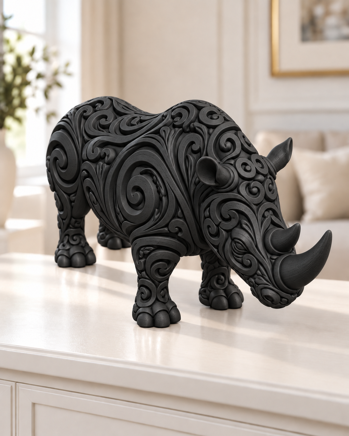 Nashorn Ornament - Schwarz gedruckt Wohnzimmer