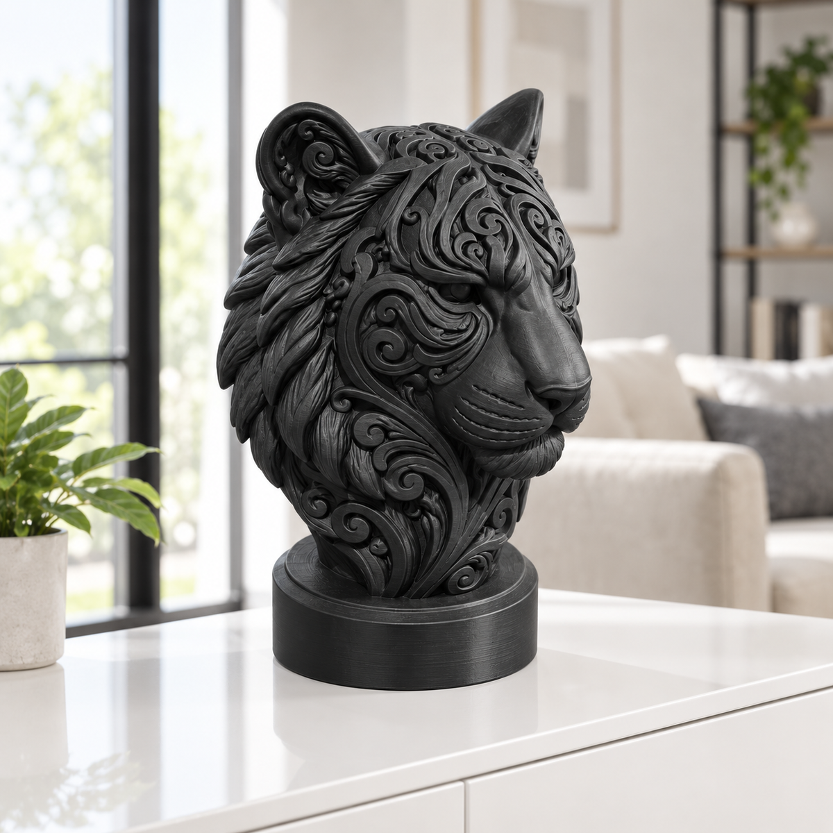 Tigerbüste Ornament - Schwarz gedruckt Wohnzimmer