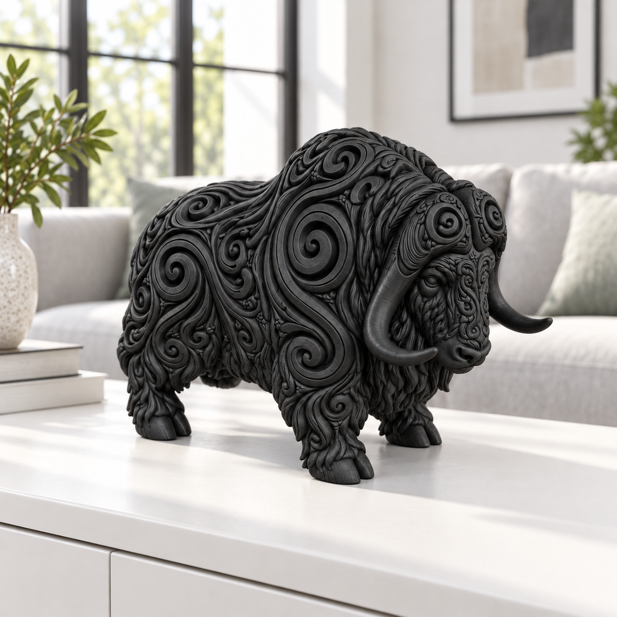 Moschusochse Ornament - Schwarz gedruckt Wohnzimmer