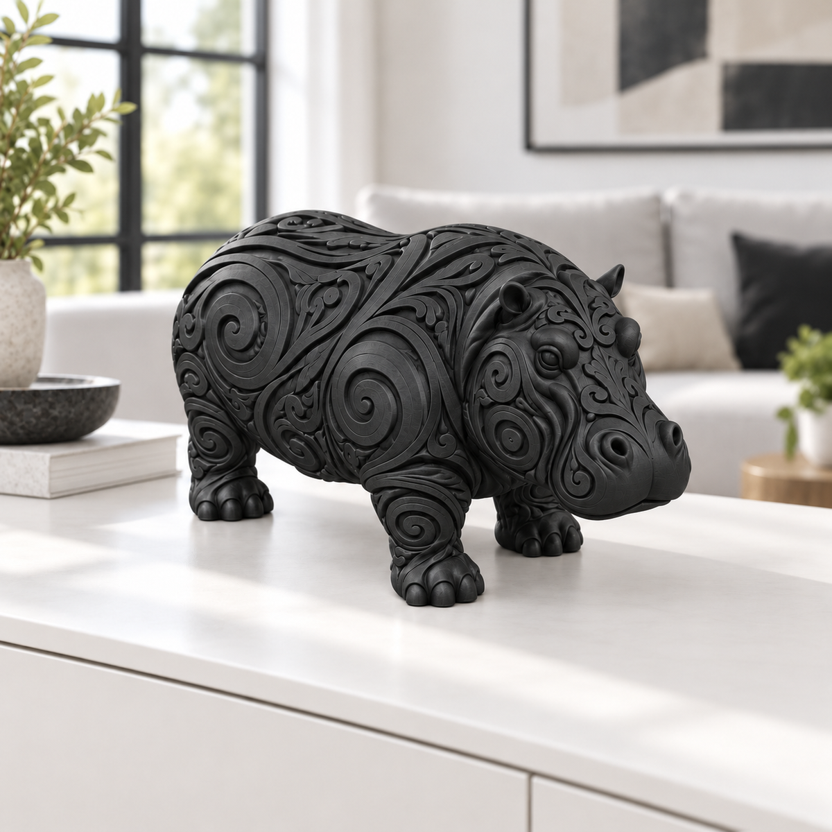 Nilpferd Ornament - Schwarz gedruckt Wohnzimmer