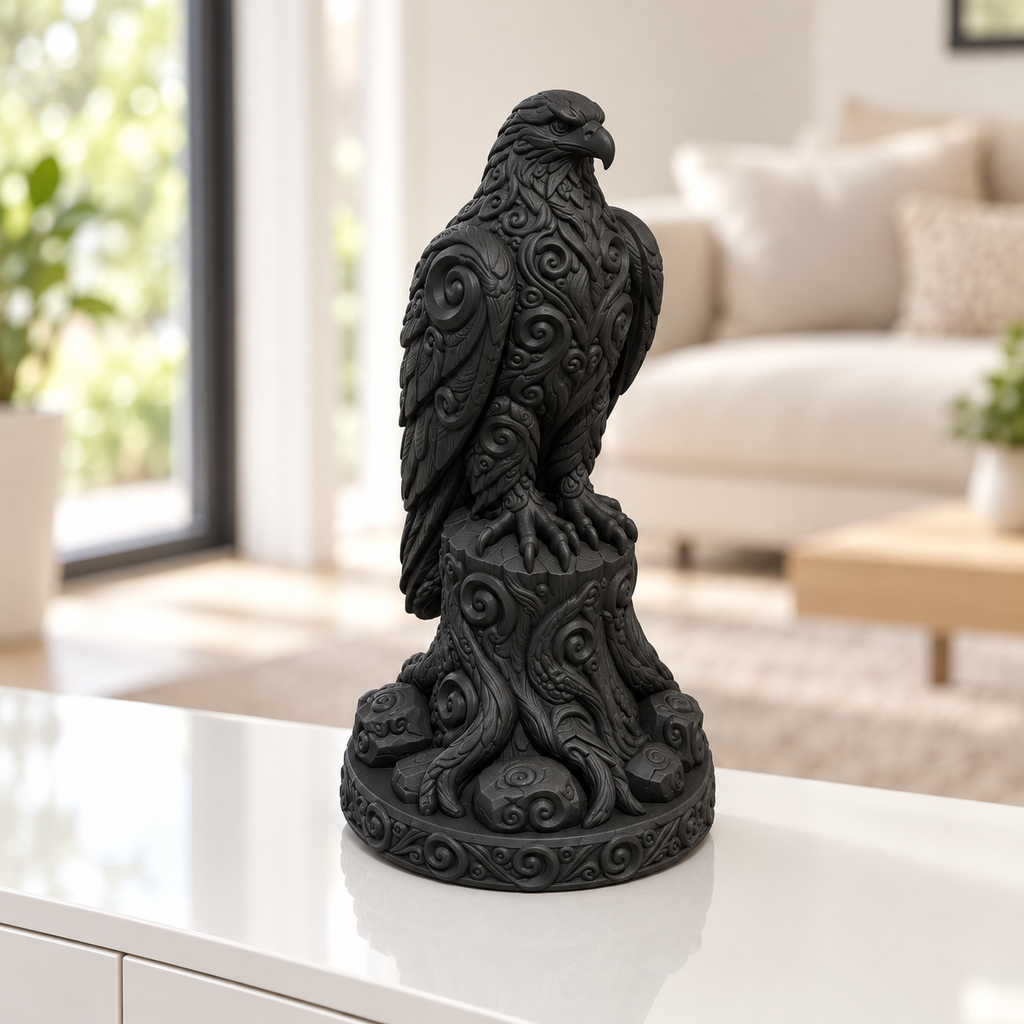 Habicht auf Stamm Ornament - Schwarz gedruckt Wohnzimmer