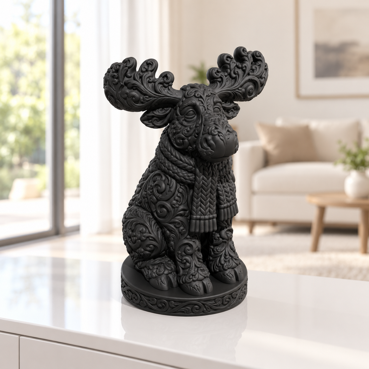 Elch mit Schal Ornament - Schwarz gedruckt Wohnzimmer