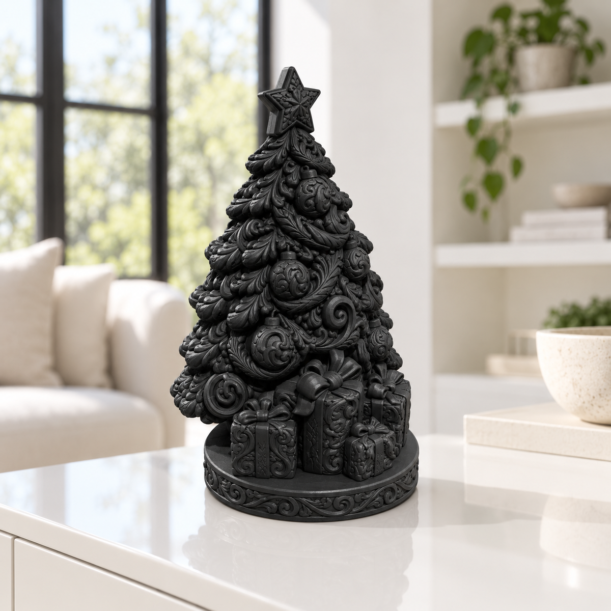 Baum mit Geschenken Ornament - Schwarz gedruckt Wohnzimmer
