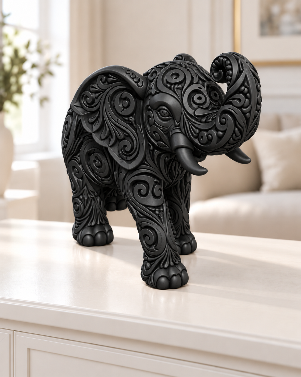 Elefant Ornament - Schwarz gedruckt Wohnzimmer