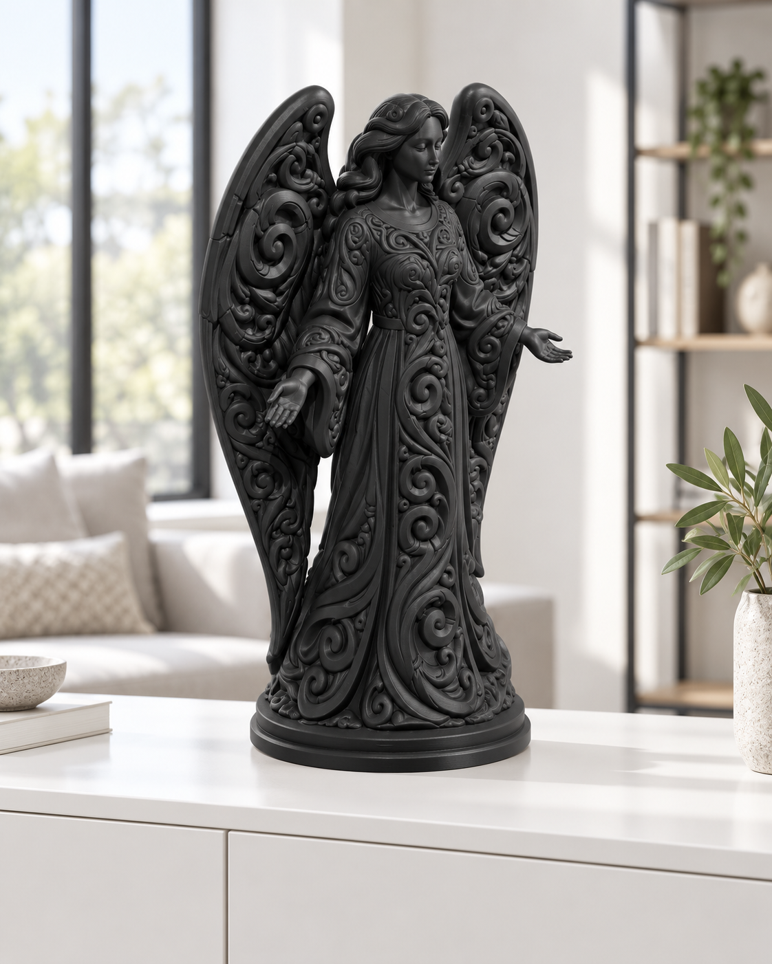 Engel mit Flügeln Ornament - Schwarz gedruckt Wohnzimmer