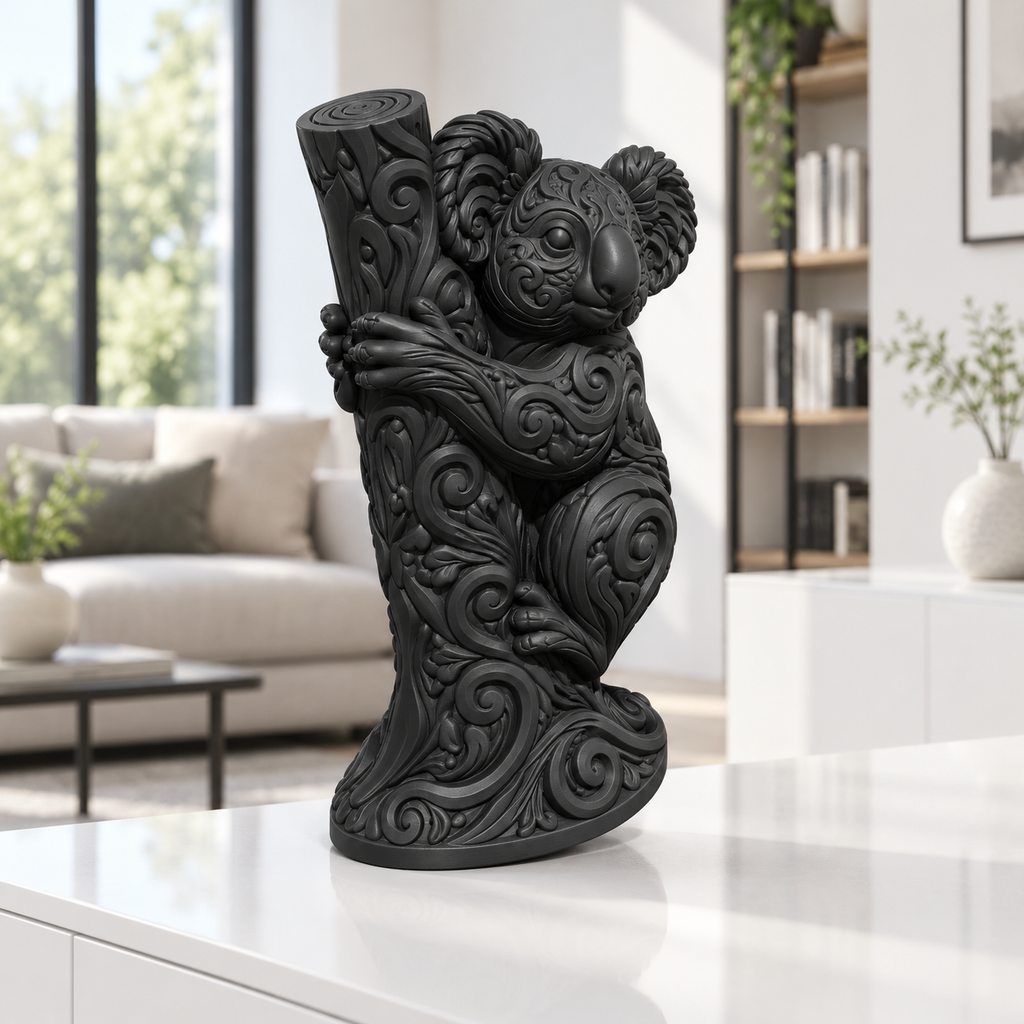 Koala am Baumstamm Ornament - Schwarz gedruckt Wohnzimmer