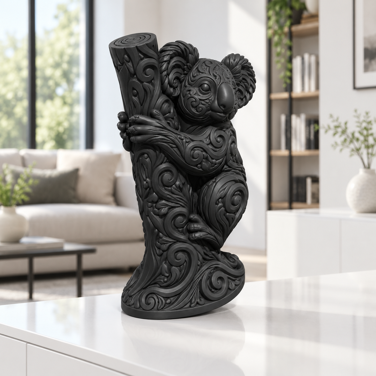 Koala am Baumstamm Ornament - Schwarz gedruckt Wohnzimmer