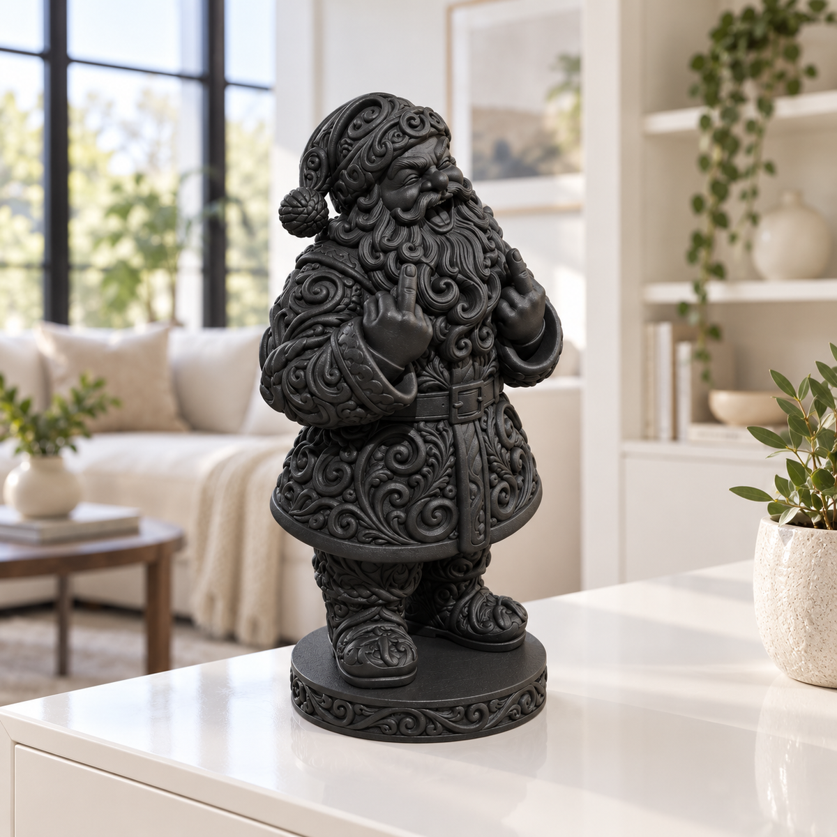 Santa mit Doppelfinger Ornament - Schwarz gedruckt Wohnzimmer