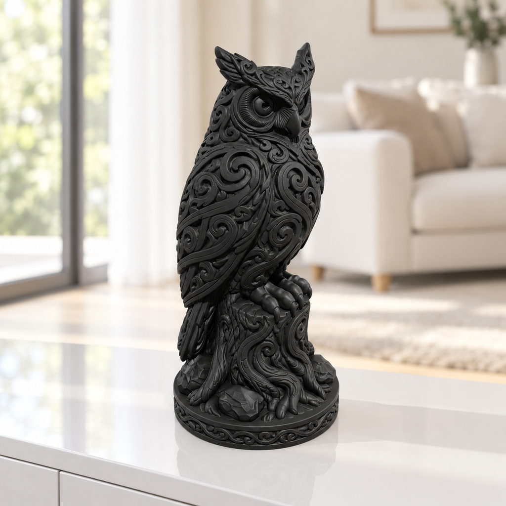 Waldkauz auf Baumstumpf Ornament - Schwarz gedruckt Wohnzimmer