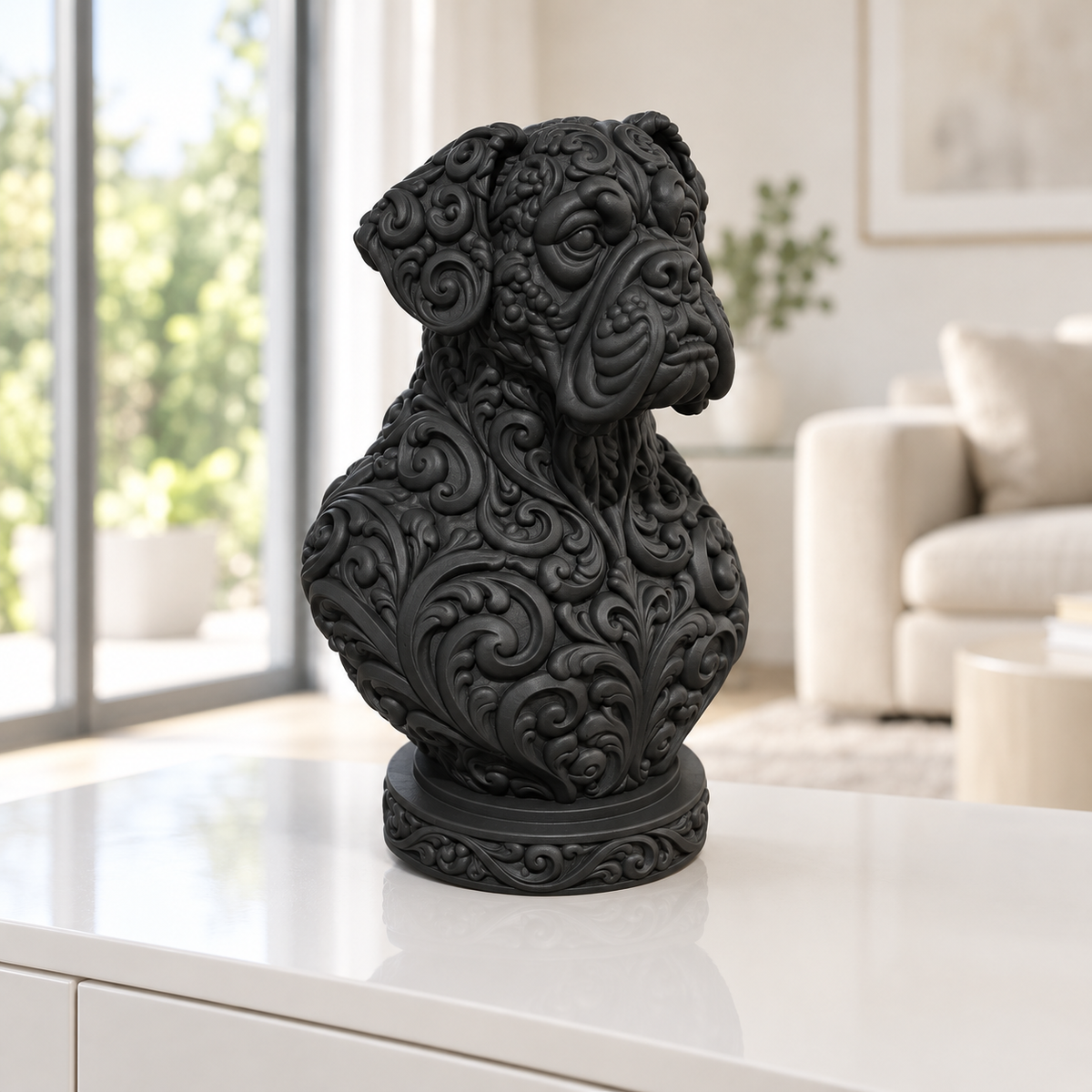 Boxer-Büste Ornament - Schwarz gedruckt Wohnzimmer
