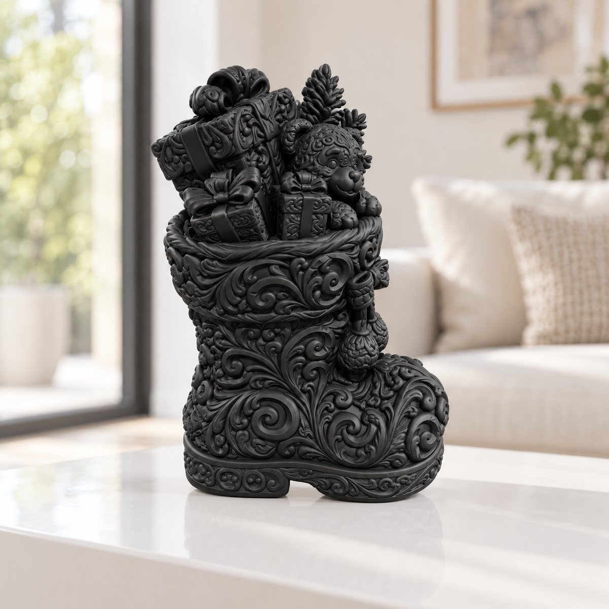Nikolausstiefel Ornament - Schwarz gedruckt Wohnzimmer