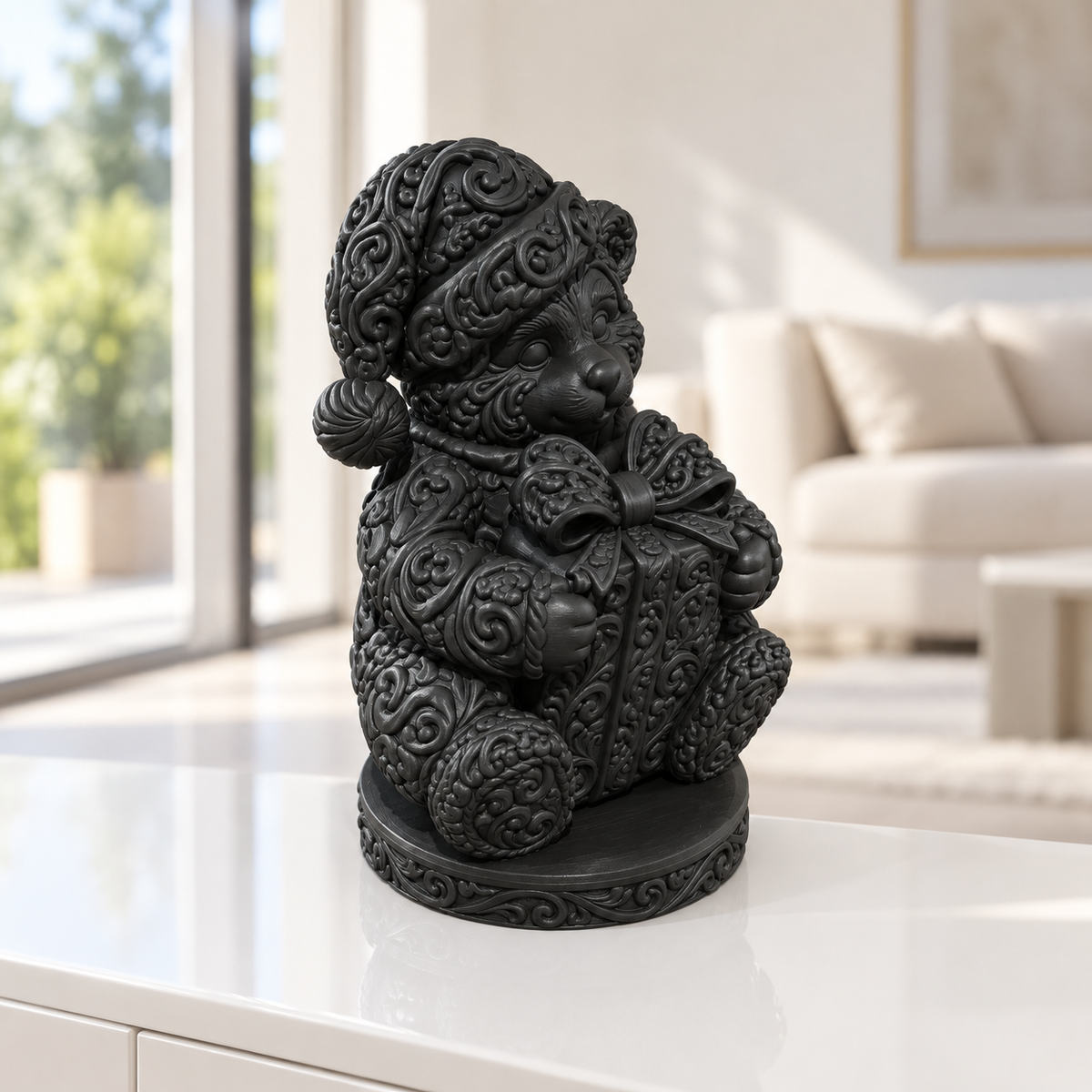 Teddy mit Geschenk Ornament - Schwarz gedruckt Wohnzimmer
