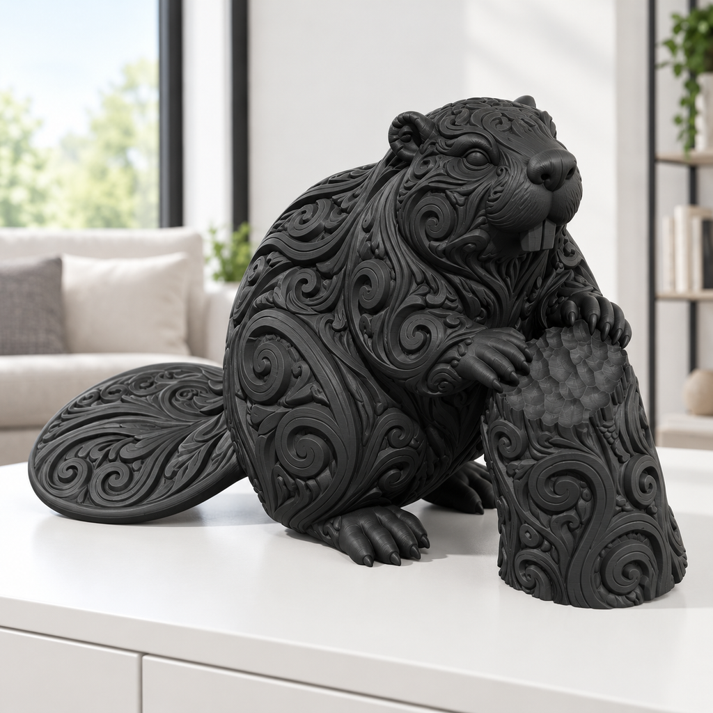 Biber am Baumstamm Ornament - Schwarz gedruckt Wohnzimmer