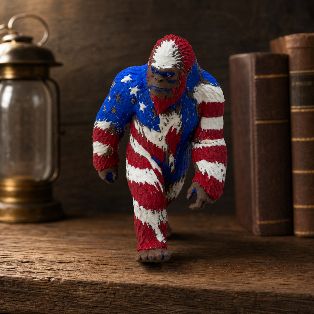 Star Spangled Sasquatch – Mehrfarbige Bigfoot-Skulptur FehnFactory