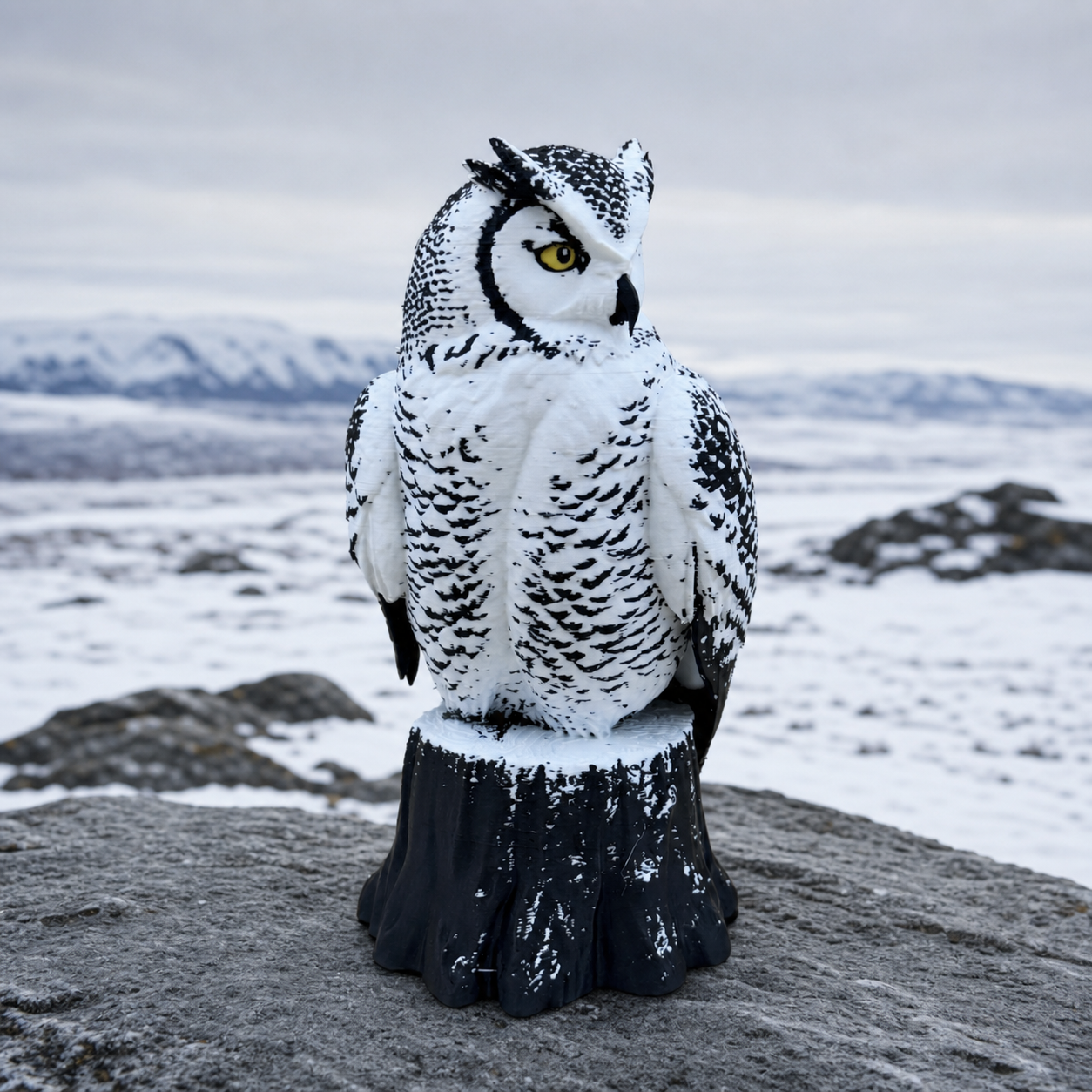 Arctic Guardian Owl – Schneeeulen-Skulptur auf Baumstumpf FehnFactory