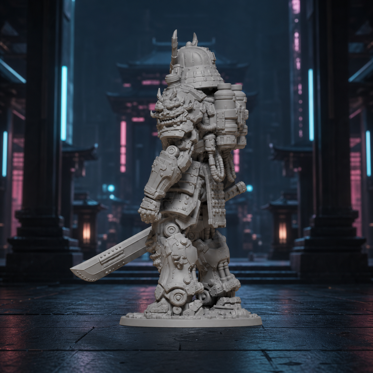 Cyberpunk-Mecha-Samurai – futuristische Krieger-Skulptur FehnFactory
