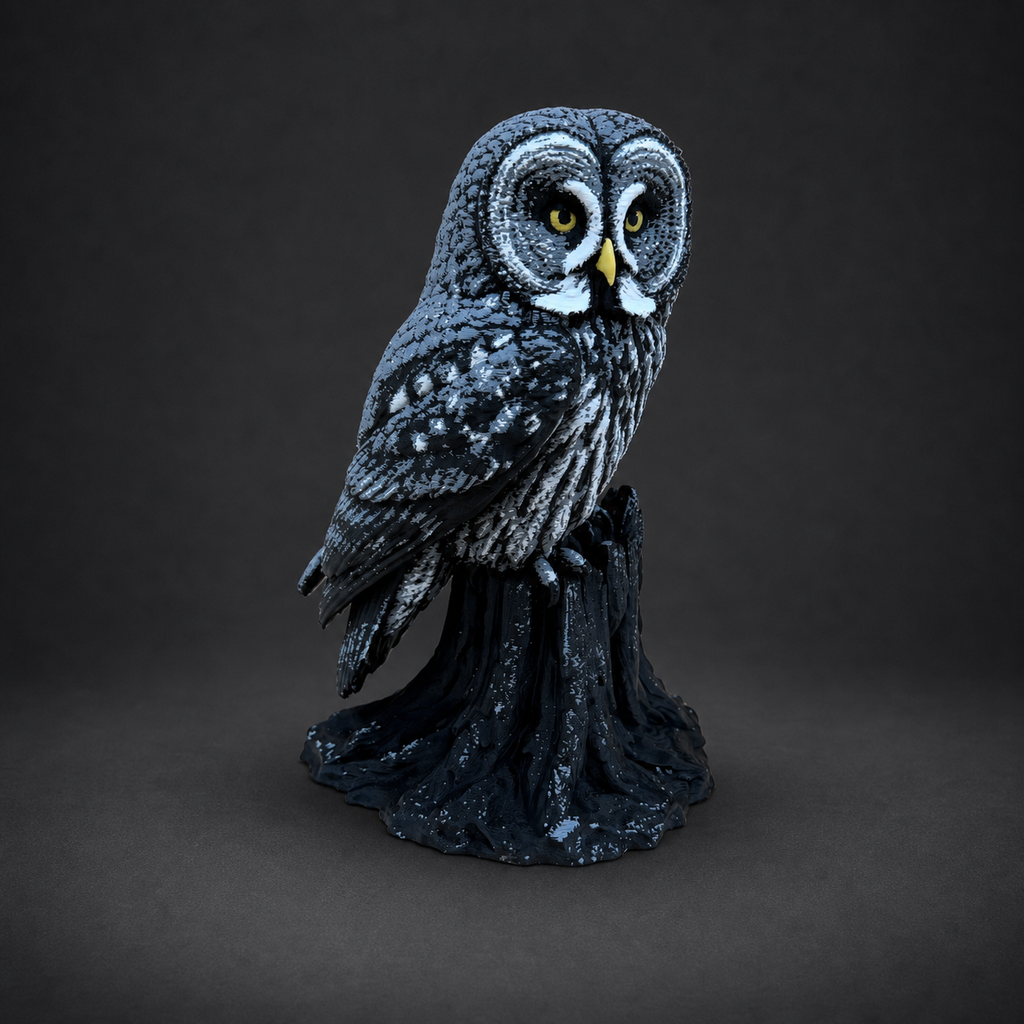 Great Gray Owl – mehrfarbige Bartkauz-Skulptur FehnFactory