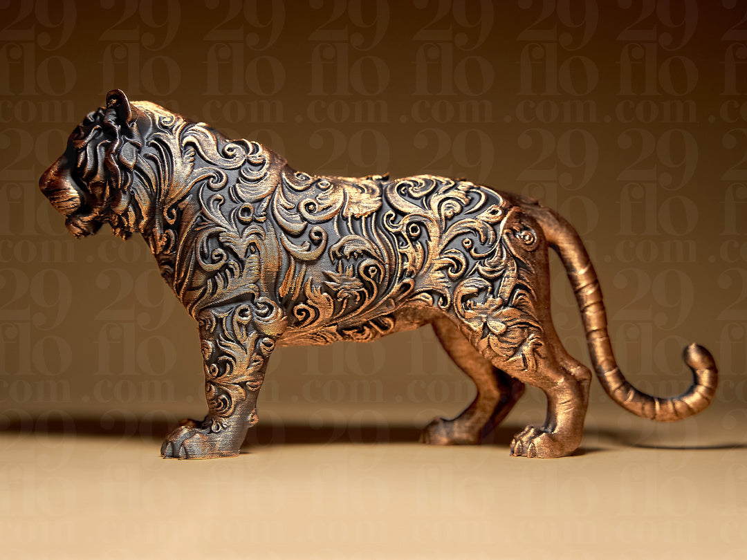 Floral-Tigerskulptur – Ornamentale Wildkatzen-Figur FehnFactory