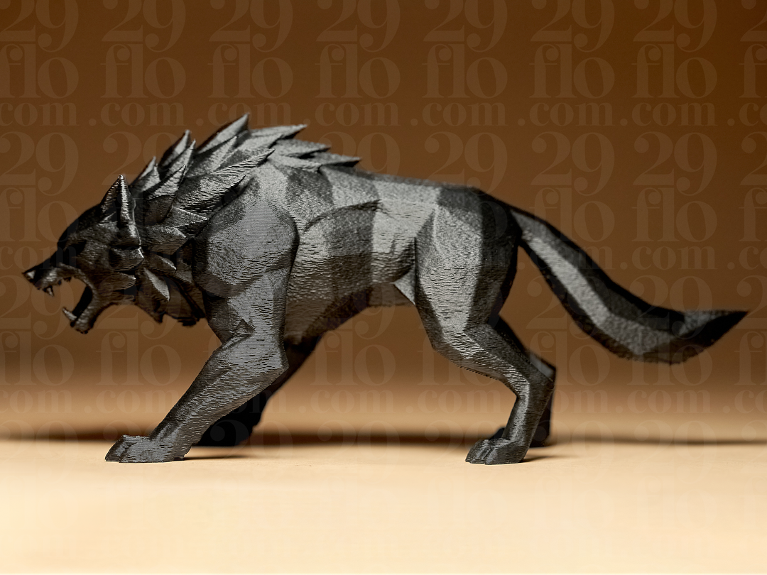 Geometrische Wolfsskulptur – Low Poly Wolf FehnFactory