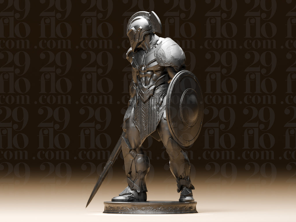 Spartaner-Kriegerskulptur – Gladiator mit Rundschild FehnFactory