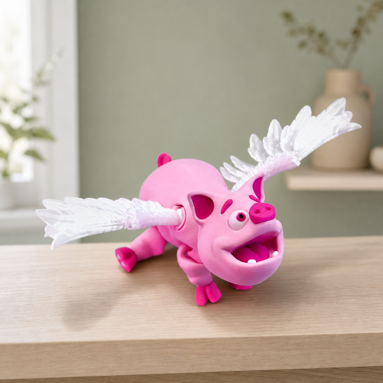 Flying Pig – bewegliche Schweinefigur mit weißen Steckflügeln FehnFactory