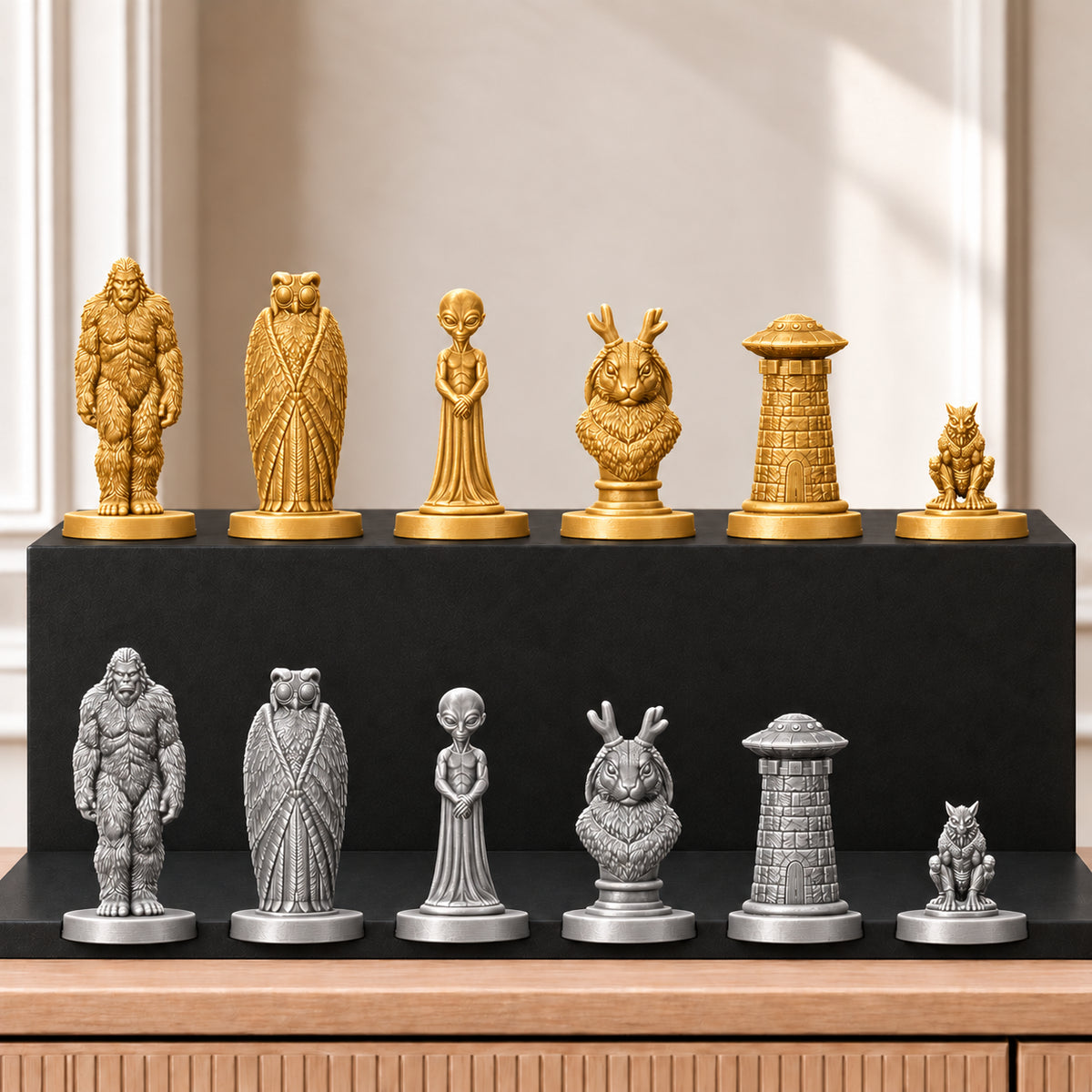 Kryptiden Schachset – 04 gold silber gedruckt