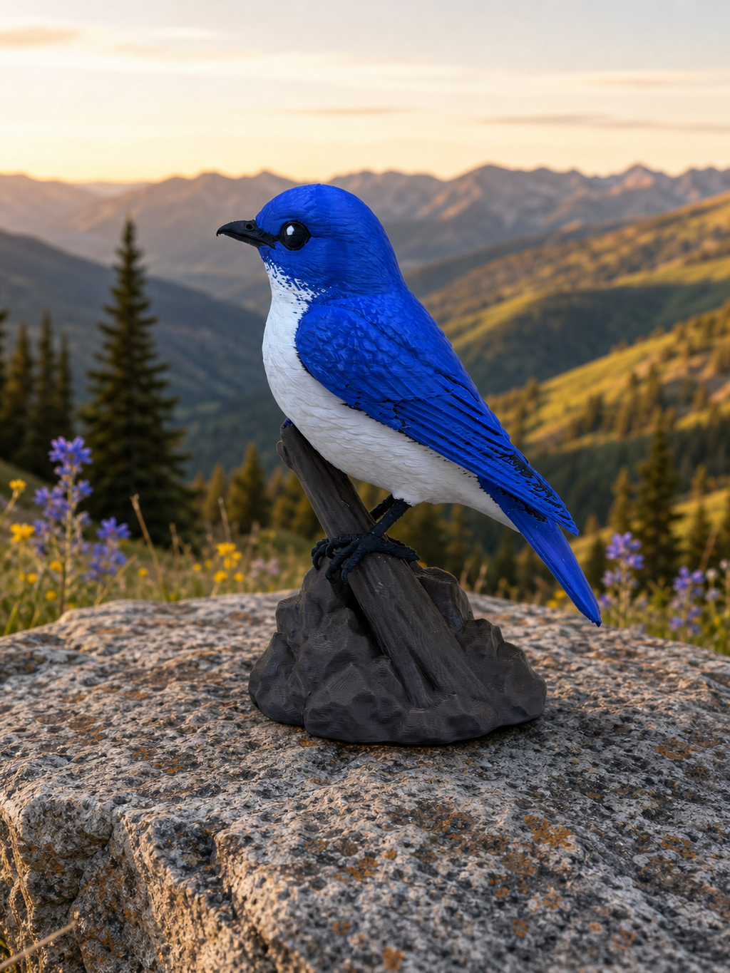 Berghüttensänger – Mehrfarbige Mountain-Bluebird-Skulptur FehnFactory