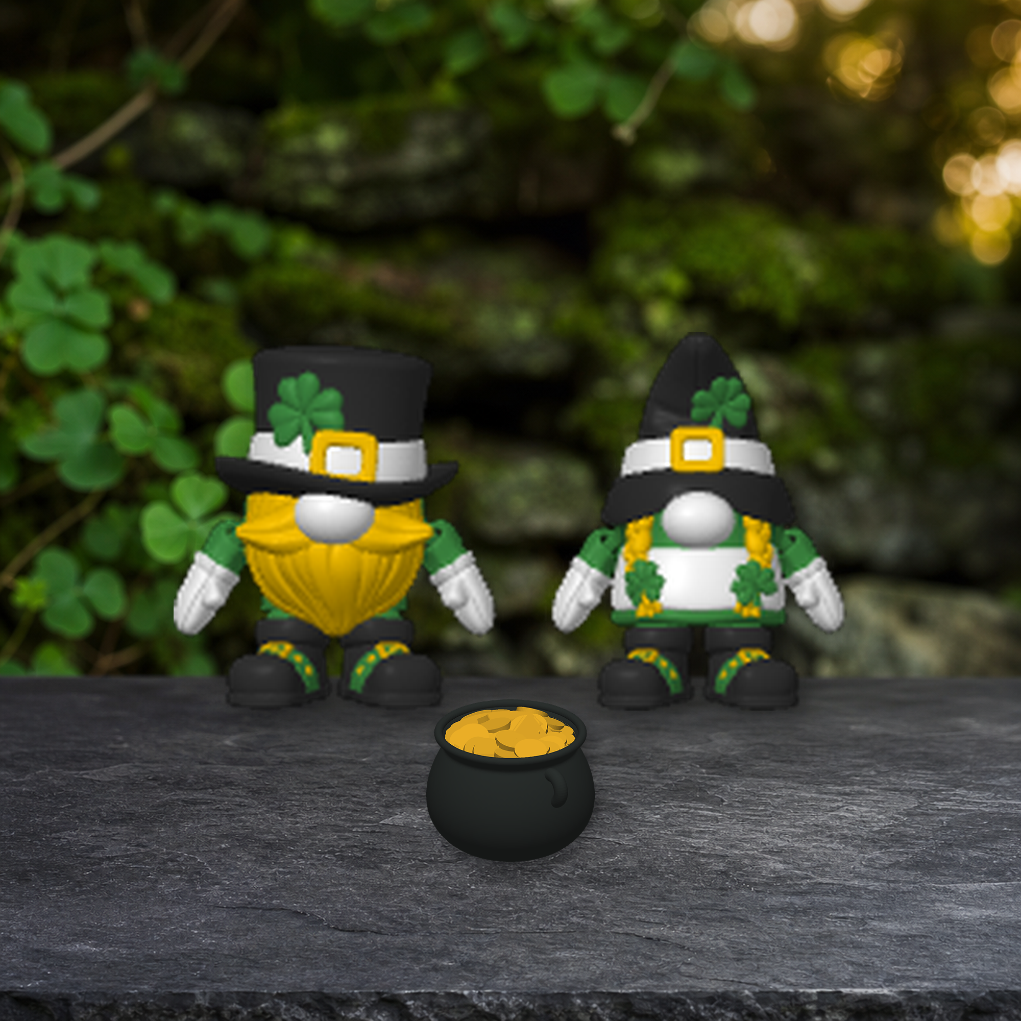 St. Patrick’s Day Mini-Gnome-Set – 2 Figuren mit Goldtopf FehnFactory