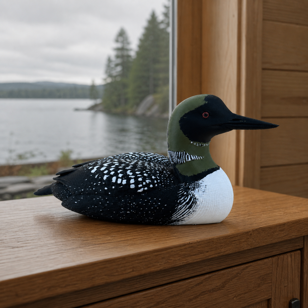 Moonlit Common Loon – mehrfarbige Eistaucher-Skulptur FehnFactory
