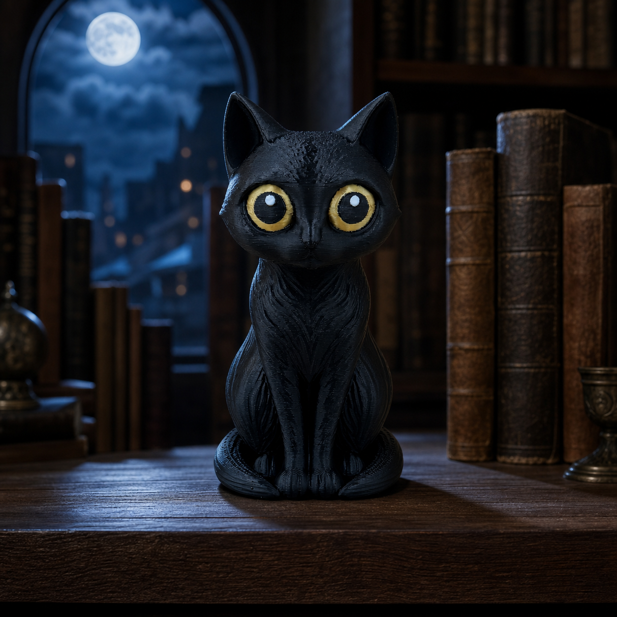 Midnight Moonwatch Cat – Schwarze Katzen-Skulptur FehnFactory
