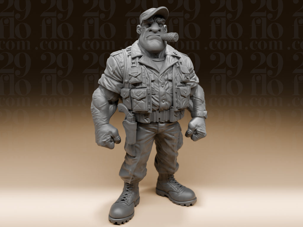 Muskel-Soldat mit Zigarre – stilisierte Söldner-Skulptur FehnFactory