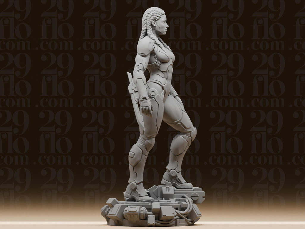 Cyberpunk-Kriegerin mit Armklingen – Sci-Fi-Skulptur FehnFactory