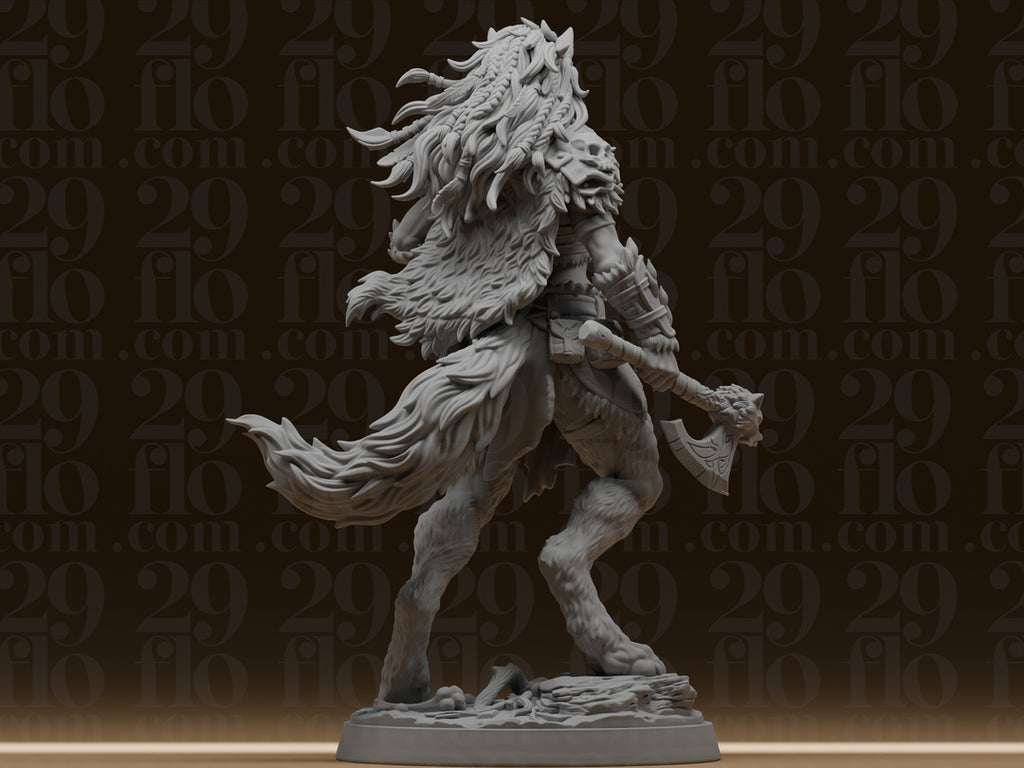 Wolfskriegerin mit Streitaxt – Fantasy-Skulptur FehnFactory
