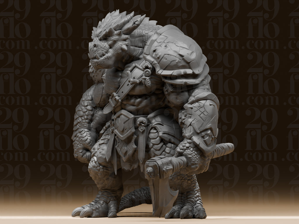 Massiver Dragonborn-Krieger – Fantasy-Skulptur mit Streitaxt FehnFactory