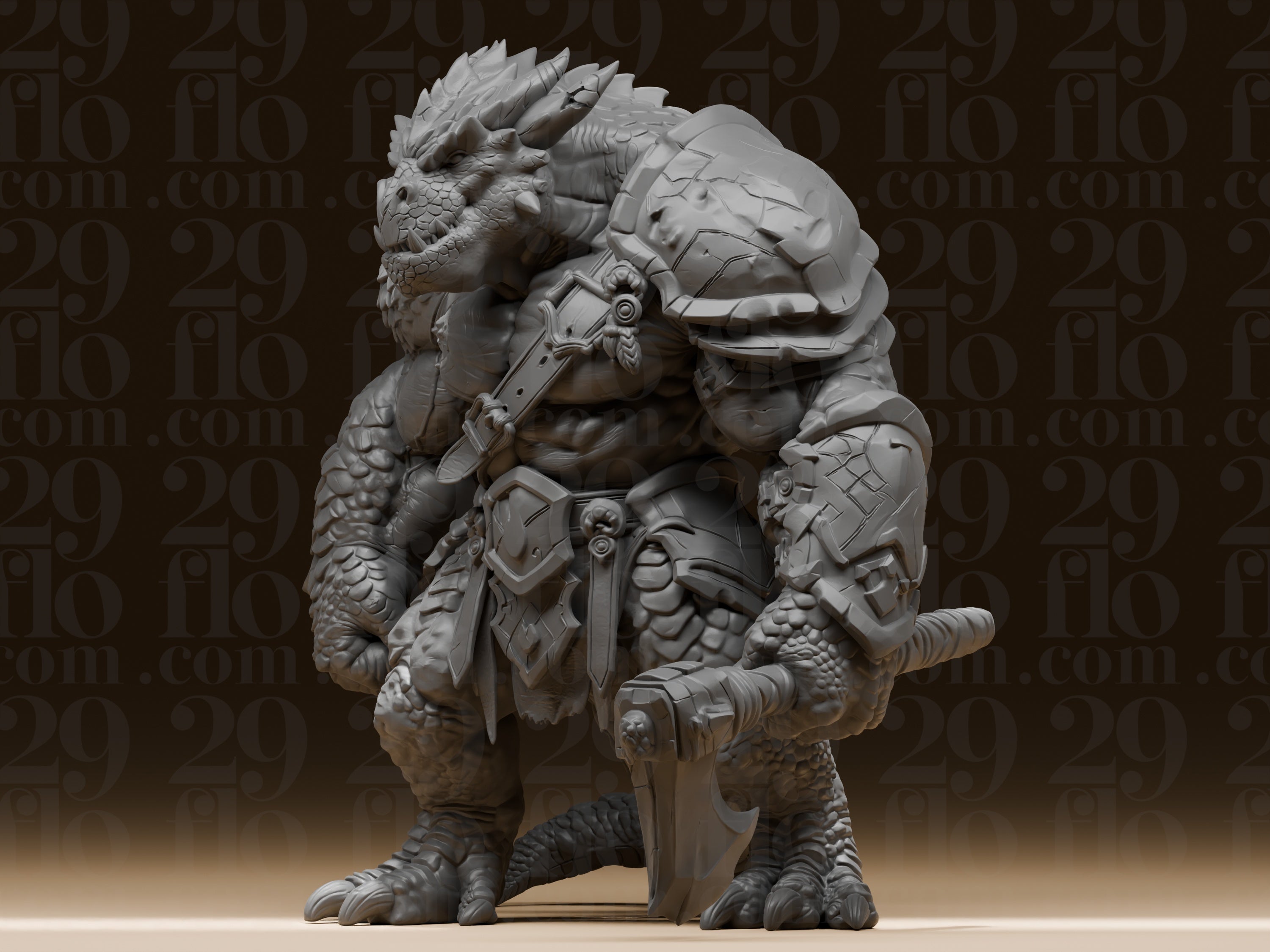 Massiver Dragonborn-Krieger – Fantasy-Skulptur mit Streitaxt FehnFactory