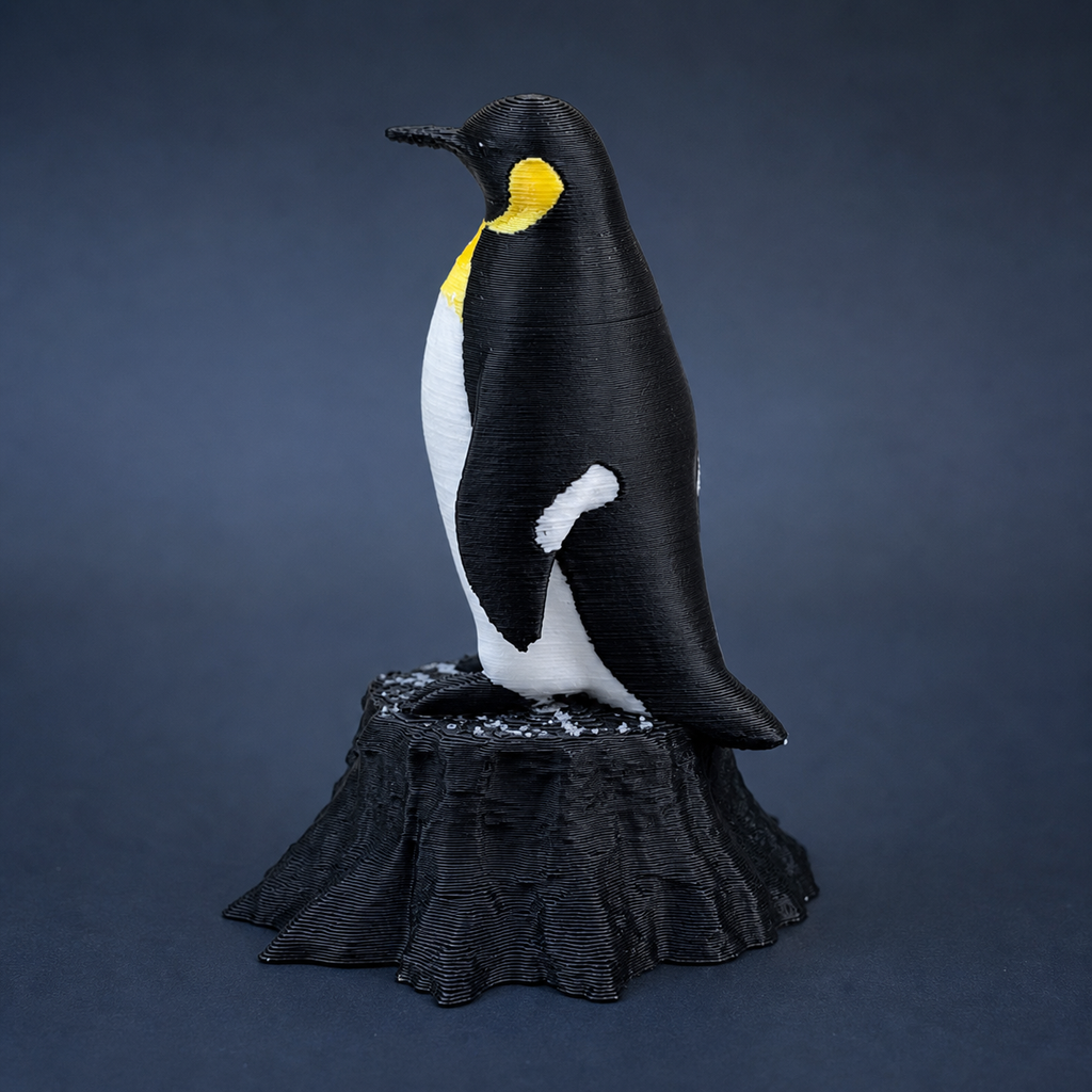 Emperor's Sentinel – mehrfarbige Kaiserpinguin-Skulptur FehnFactory