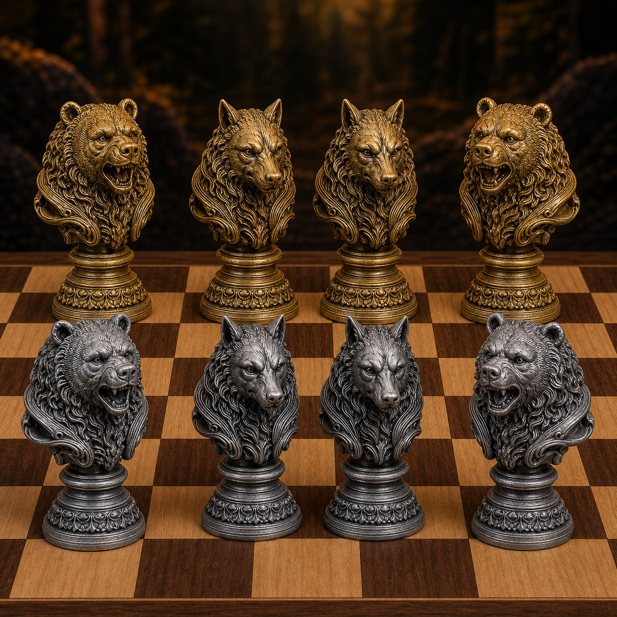 Waldtiere-Schach – 32 handbemalte PLA-Figuren FehnFactory