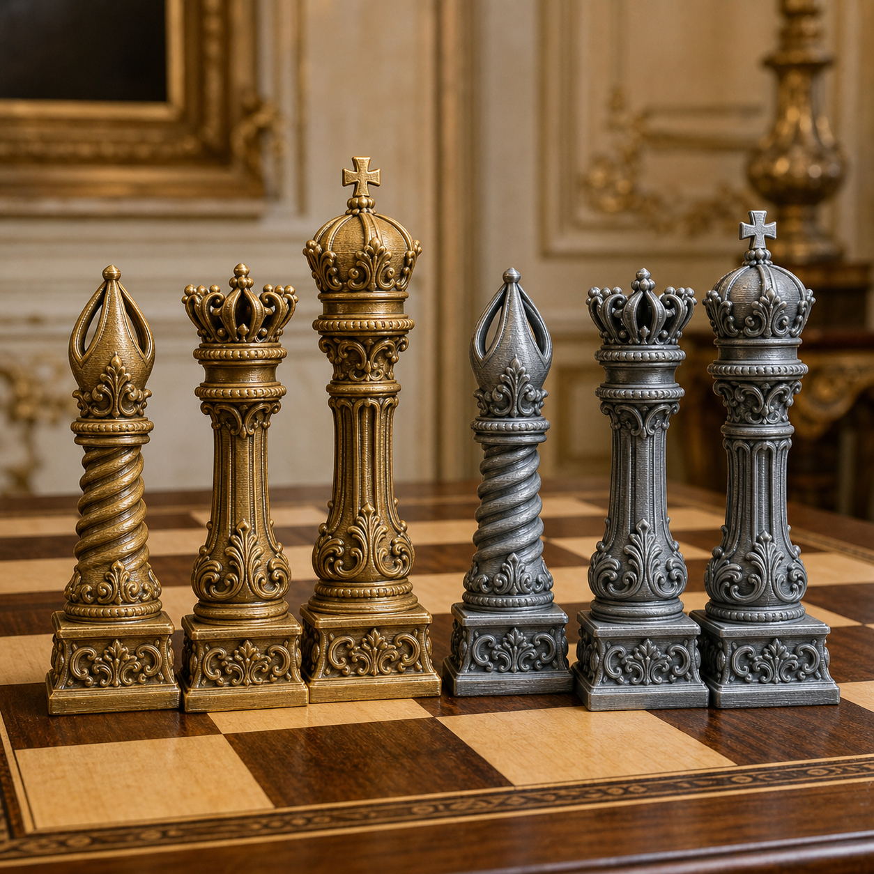 Barock-Schach – 32 handbemalte PLA-Figuren FehnFactory