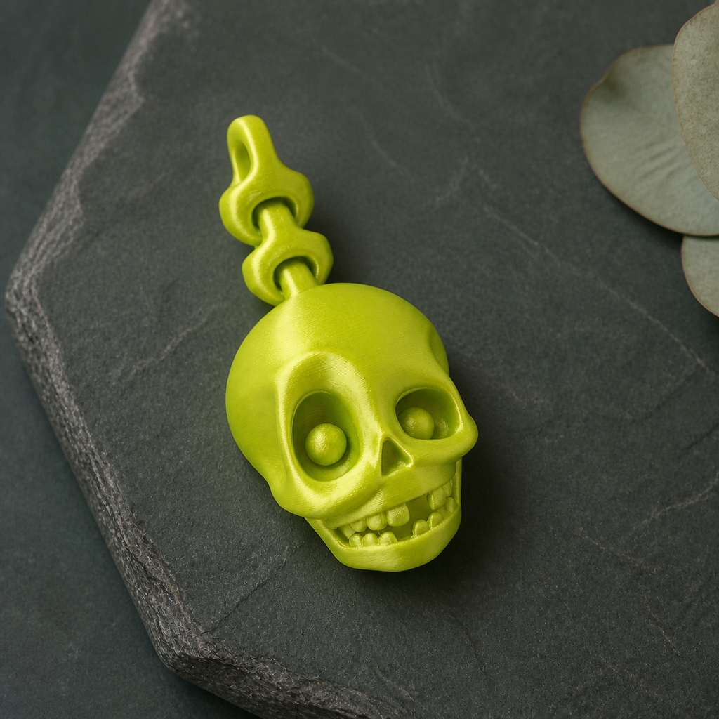 Skull Spine – beweglicher Totenkopf-Anhänger, Lime Silk, 5,6 cm FehnFactory
