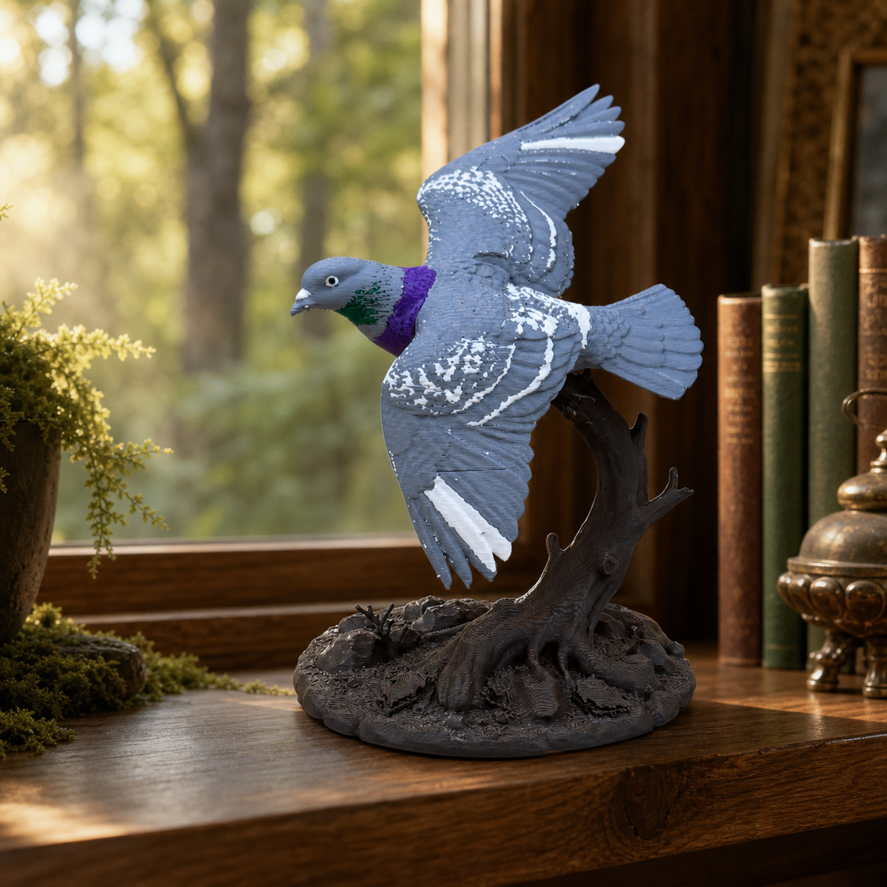 Skybound Pigeon – mehrfarbige Taubenskulptur FehnFactory