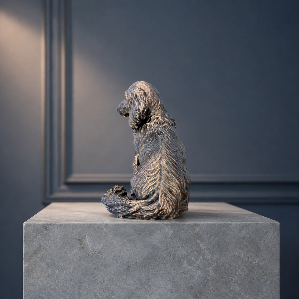 Langhaardackel – detailreiche sitzende Hundefigur | Geschenk für Dackel-Fans | Made in Germany Fehn-factory.de