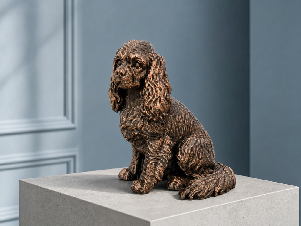 Cavalier King Charles Spaniel – sitzende Hundefigur mit langem Fell | Geschenk für Hundefans | Made in Germany Fehn-factory.de