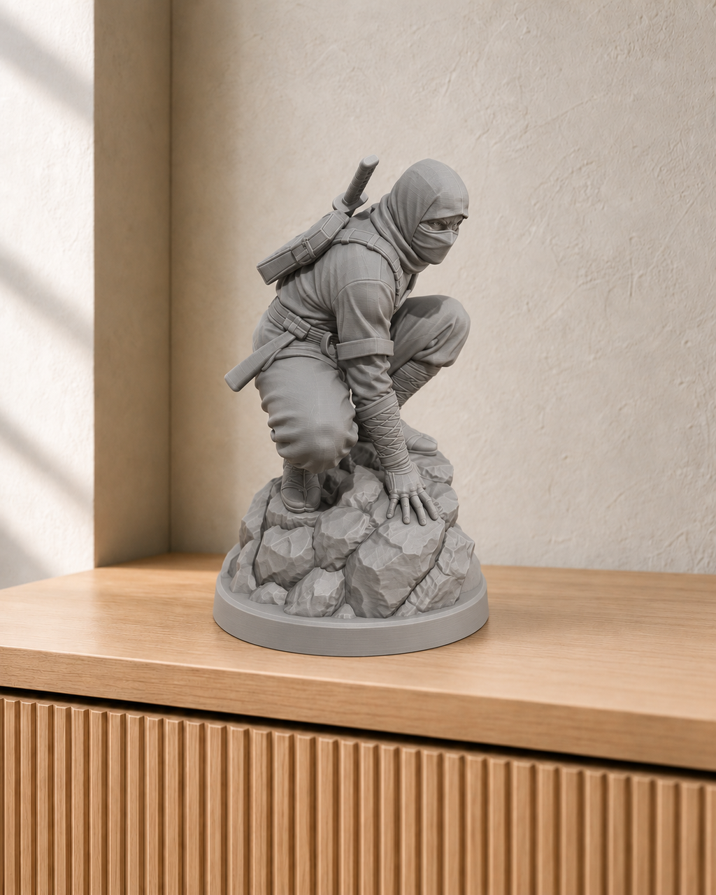 Ninja hockend - STL & 3MF - 05-grau