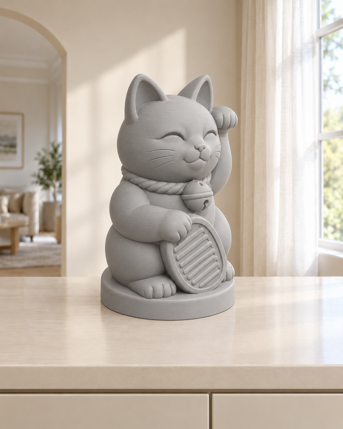 Glückskatze Maneki-neko – Grau – gedruckt